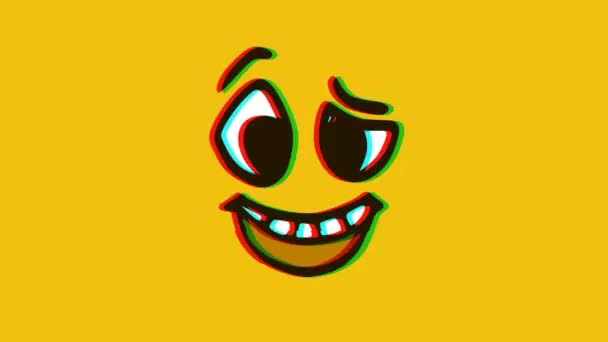 Happy Face Emoticon Glitch Effect Yellow Background Cartoon Face Expressions — Stock Video