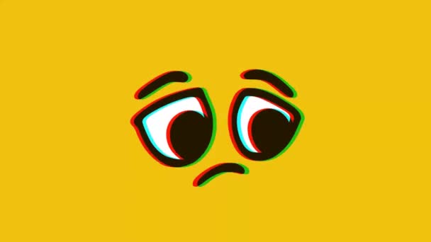 Sad Face Emoticon Com Efeito Falha Fundo Amarelo Animação Expressões — Vídeo de Stock