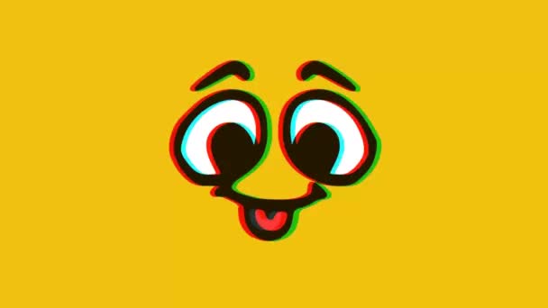 Funny Face Showing Tongue Glitch Effect Yellow Background Cartoon Face — Stock video