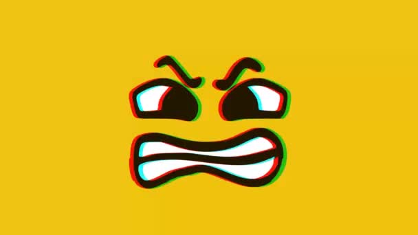 Angry Face Emoticon Glitch Effect Yellow Background Cartoon Face Expressions — Stock Video