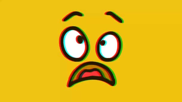 Przerażona Emotikona Twarzy Efektem Usterki Żółtym Tle Animacja Ekspresji Twarzy — Wideo stockowe