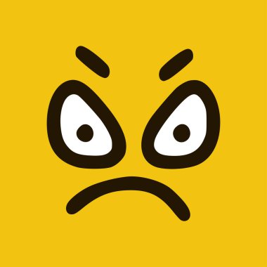 Karalama tarzı sarı arka planda kızgın bir ifade. Vektör İllüstrasyonu