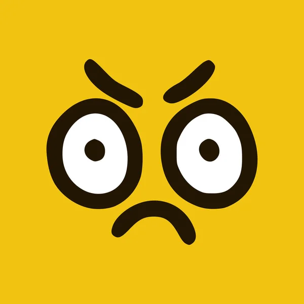 Angry emoticon in doodle style yellow background. Vector Illustration