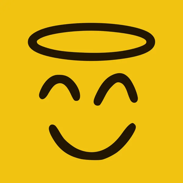 Happy Holy Emoticon Doodle Style Yellow Background Ilustrasi Vektor - Stok Vektor