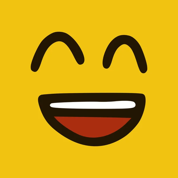 Lachende Emoticon Doodle Stijl Gele Achtergrond Vector Illustratie — Stockvector