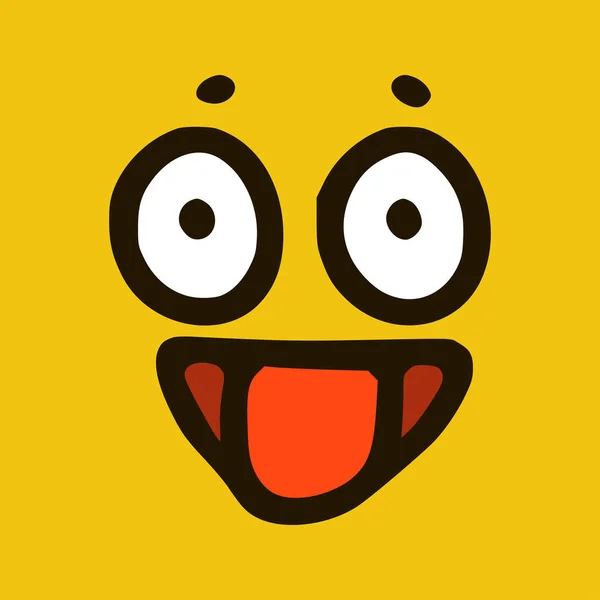 Αστεία Emoticon Δείχνει Γλώσσα Doodle Στυλ Κίτρινο Φόντο Εικονογράφηση Διανύσματος — Διανυσματικό Αρχείο