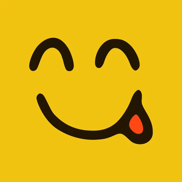 Fröhliches Emoticon Mit Zunge Doodle Stil Auf Gelbem Hintergrund Vektorillustration — Stockvektor