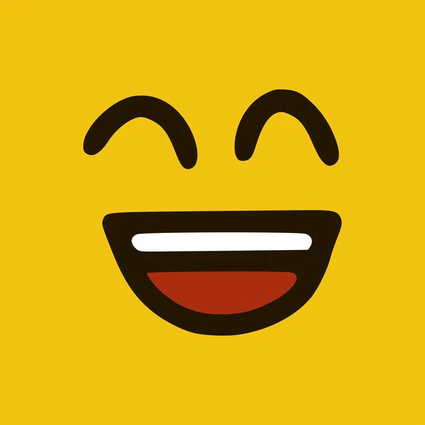 Lachende Emoticon Doodle Stijl Gele Achtergrond Vector Illustratie — Stockvector