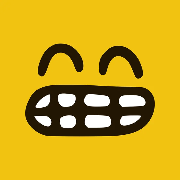 Emoticon Rosto Feliz Engraçado Estilo Doodle Fundo Amarelo Ilustração Vetorial — Vetor de Stock