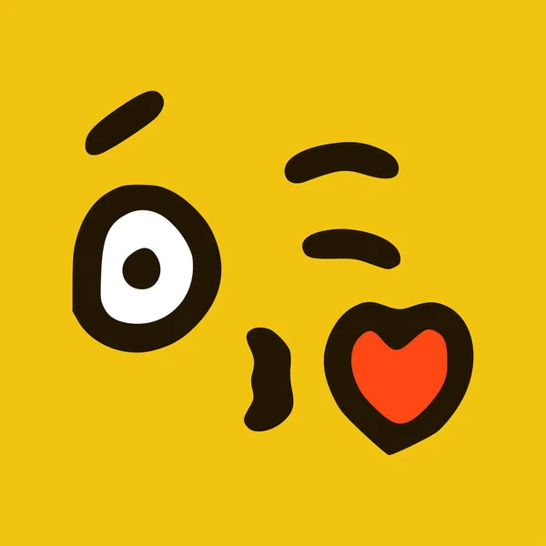 Beijar Emoticon Estilo Doodle Fundo Amarelo Ilustração Vetorial — Vetor de Stock