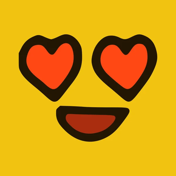 Emoticon Στην Αγάπη Στυλ Doodle Κίτρινο Φόντο Εικονογράφηση Διανύσματος — Διανυσματικό Αρχείο