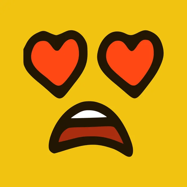 Cara Triste Emoticon Amor Estilo Doodle Fundo Amarelo Ilustração Vetorial — Vetor de Stock