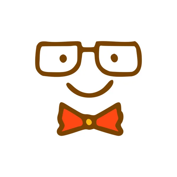 Emoticon Mit Brille Und Einem Fliege Doodle Symbol Emoticon Handgezeichneten — Stockvektor