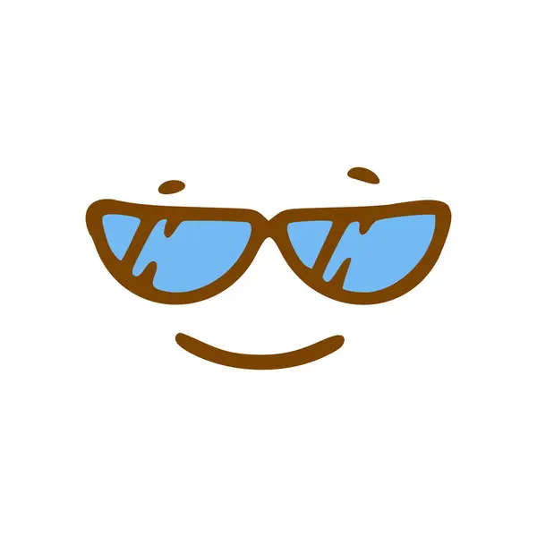 Happy Cool Twarz Okularami Ikona Doodle Twarzy Emoticon Ręcznie Rysowane — Wektor stockowy