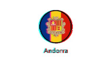 Beyaz arka planda arıza etkisi olan Piksel Andorra bayrağı. Andoran bayrağı Hareketi Grafikleri.