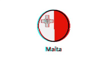 Malta bayrağı hareketli grafikler. Beyaz arkaplan üzerinde hata efektli Piksel Malta bayrağı