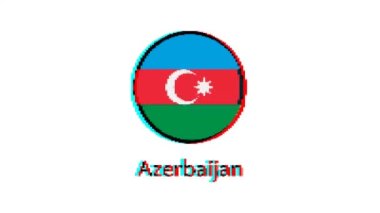 Azerbaycan bayrak hareketi grafikleri. Beyaz arkaplan üzerinde hata etkisi olan Piksel Azerbaycan bayrağı