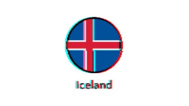 İzlanda Bayrağı Hareketi Grafikleri. Beyaz arkaplan üzerinde hata etkisi olan Piksel İzlanda bayrağı