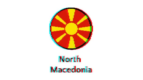 Піксельний Прапор Північної Македонії Ефектом Глюка Білому Тлі Графіки Руху — стокове відео