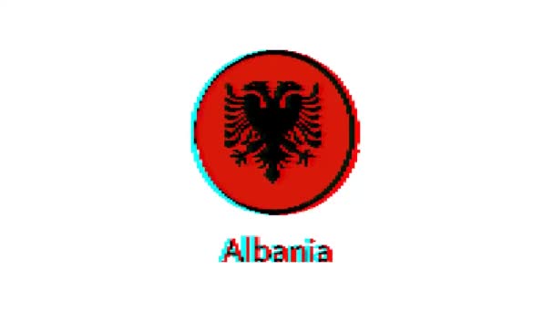 Albanian Flag Motion Graphics Pixel Albania Flag Glitch Effect White — Stock Video