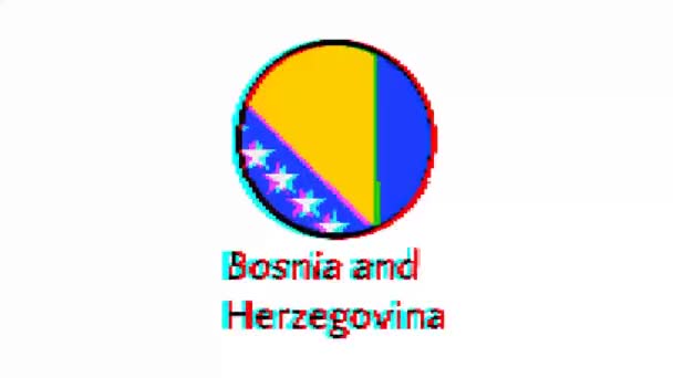 Pixel波斯尼亚和黑塞哥维那国旗在白色背景上有瑕疵效果 运动图形 — 图库视频影像