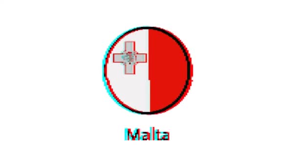 Malta Bayrağı Hareketli Grafikler Beyaz Arkaplan Üzerinde Hata Efektli Piksel — Stok video