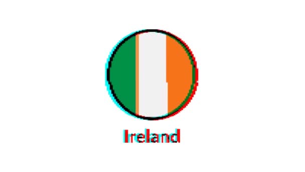 Klasik Gerak Bendera Irlandia Tanda Piksel Irlandia Dengan Efek Kesalahan — Stok Video