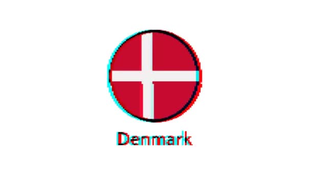 Dánská Vlajka Motion Graphics Pixel Dánsko Vlajka Efektem Závady Bílém — Stock video