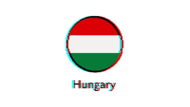 Ungarische Flagge Pixel Ungarn Flagge Mit Glitch Effekt Auf Weißem — Stockvideo