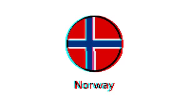 Норвежский Флаг Motion Graphics Флаг Пикселей Норвегии Эффектом Глюка Белом — стоковое видео