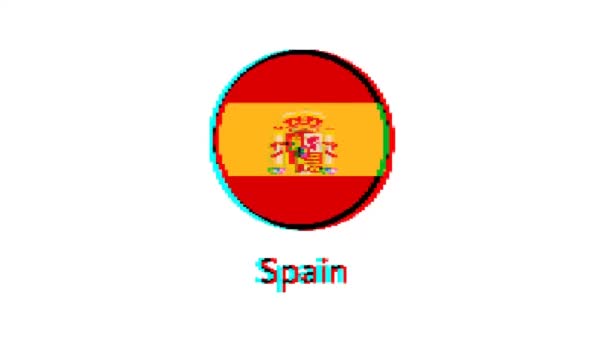 Bendera Spanyol Motion Graphics Tanda Piksel Spanyol Dengan Efek Kesalahan — Stok Video