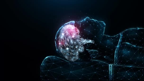 暗い背景に人間の脳疾患の多角的な動きグラフィック 脳の患者の脳 外傷または炎症性フォームの未来的なアニメーション — ストック動画
