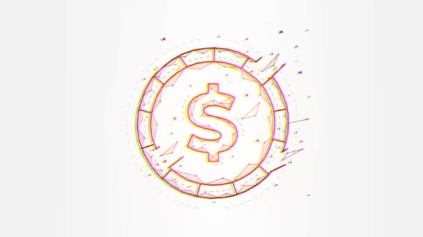 Polygonale Bewegungsgrafik Einer Digitalen Dollarmünze Mit Glitch Effekt Auf Weißem — Stockvideo