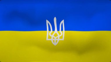 Dalgalı bir Ukrayna bayrağının üç dişli mızrağıyla canlandırılması. Ulusal, vatansever veya sembolik hareket grafikleri