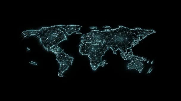 暗い背景にある世界地図のポリゴナルモーショングラフィックス 低ポリスタイルの世界地図の未来アニメーション — ストック動画