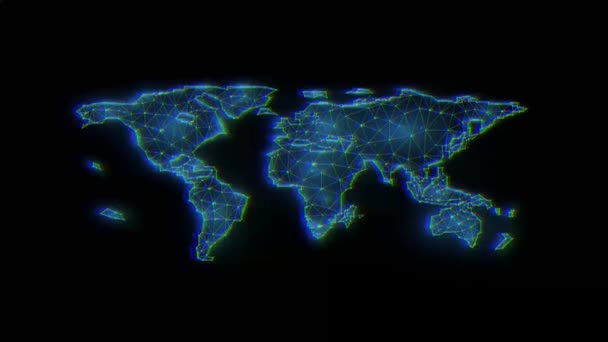 Polygonal Rörelse Grafik Världskarta Mörk Bakgrund Futuristisk Animation Världskarta Glitchstil — Stockvideo