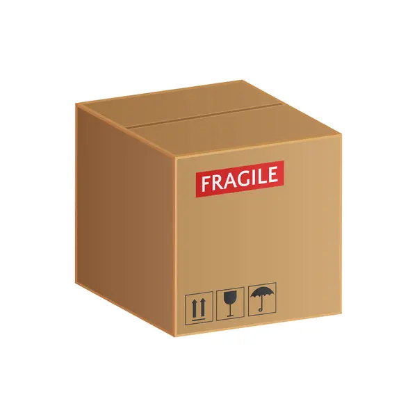 Cardboard Box Marked Fragile Realistic Vector Illustration Isolated White Background — Stock Vector
