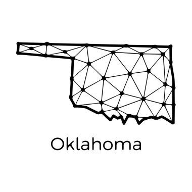Oklahoma eyaleti haritası beyaz arka planda izole edilmiş çizgiler ve noktalardan oluşan çokgen çizimler. ABD devlet düşük poli tasarımı
