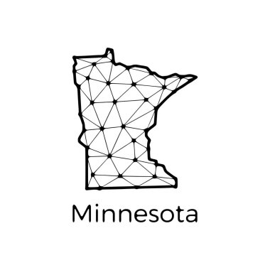 Minnesota eyalet haritası beyaz arka planda izole edilmiş çizgiler ve noktalardan oluşan çokgen çizimler. ABD devlet düşük poli tasarımı
