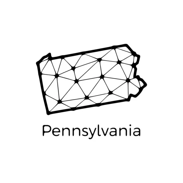 Mapa Estatal Pensilvania Ilustración Poligonal Hecha Líneas Puntos Aislada Sobre — Archivo Imágenes Vectoriales