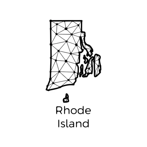 ロードアイランド州の州図は 白い背景に隔離された線と点で作られた多角形のイラストをマップします 米国の州の低ポリデザイン — ストックベクタ