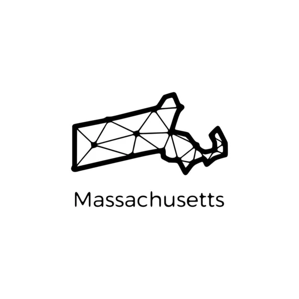 マサチューセッツ州の地図は 白い背景に隔離された線と点で作られた多角形のイラストです 米国の州の低ポリデザイン — ストックベクタ