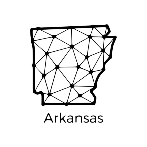 Arkansas Statskarta Polygonal Illustration Linjer Och Prickar Isolerad Vit Bakgrund — Stock vektor