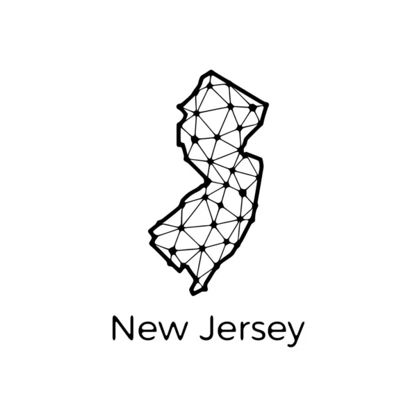New Jersey Delstatskarta Polygonal Illustration Linjer Och Prickar Isolerade Vit — Stock vektor