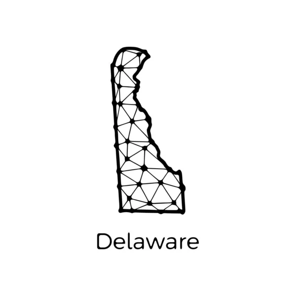 Delaware Statskarta Polygonal Illustration Linjer Och Prickar Isolerade Vit Bakgrund — Stock vektor