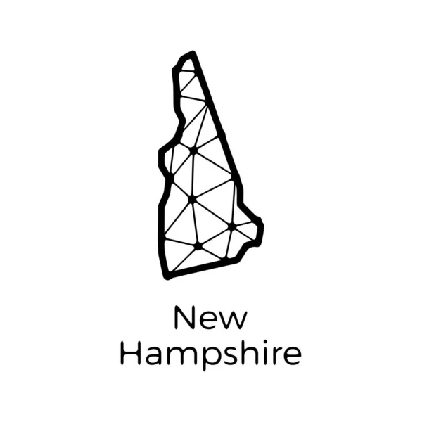 ニューハンプシャー州の地図は 白い背景に隔離された線と点で作られた多角形のイラストを示している 米国の州の低ポリデザイン — ストックベクタ