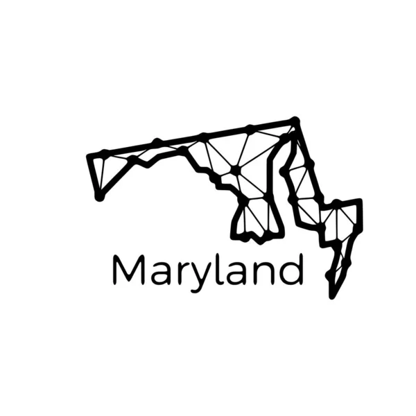 メリーランド州の地図は 白い背景に単離された線と点で作られた多角形のイラストをマップします 米国の州の低ポリデザイン — ストックベクタ