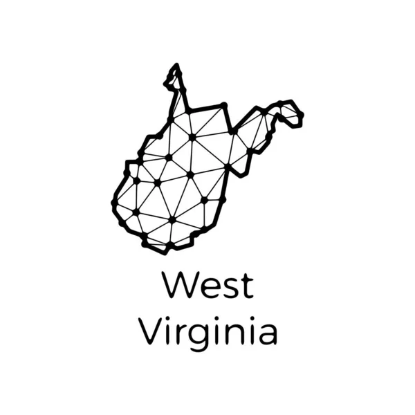 West Virginia Delstatskarta Polygonal Illustration Linjer Och Prickar Isolerad Vit — Stock vektor