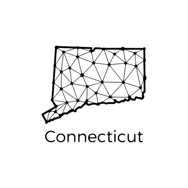 コネチカット州の地図 白い背景に隔離された線と点で作られた多角形のイラスト 米国の州の低ポリデザイン — ストックベクタ
