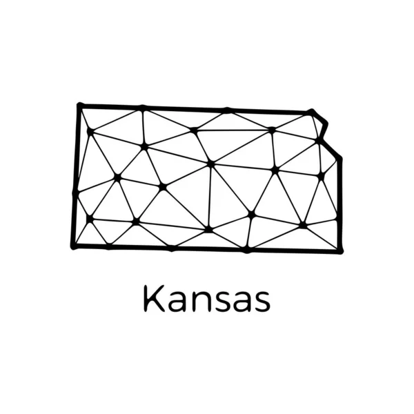 Kansas Statliga Karta Polygonal Illustration Linjer Och Prickar Isolerade Vit — Stock vektor